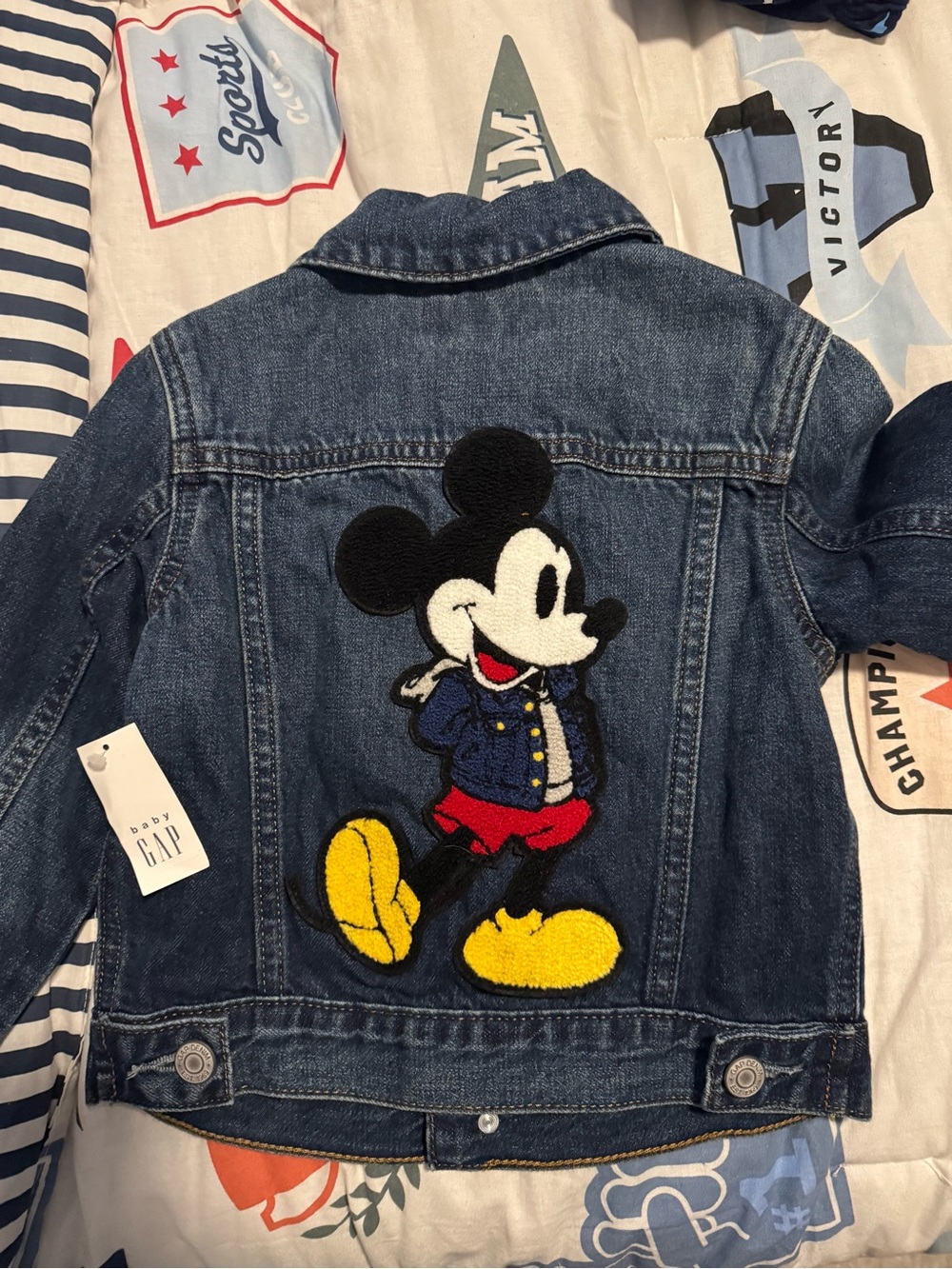 GAP Kids Dark Blue Denim Jacket with Mickey Patch